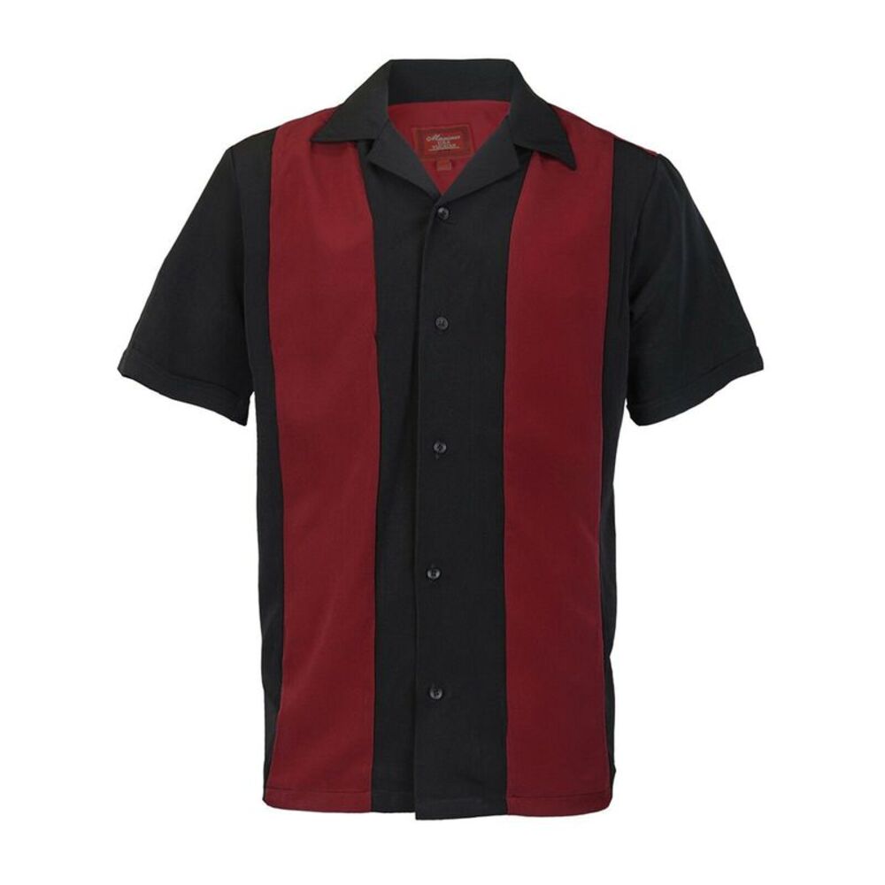 Maximos Men's Retro Classic Two Tone Bowling Shirt Charlie Sheen Red Black